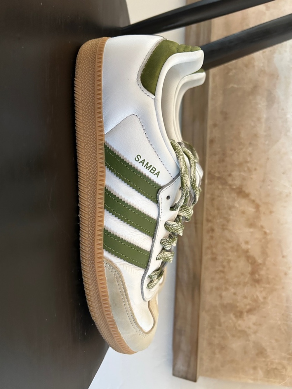 Adidas Samba Sneakers in White, Olive & Tan - Picture 5 of 5